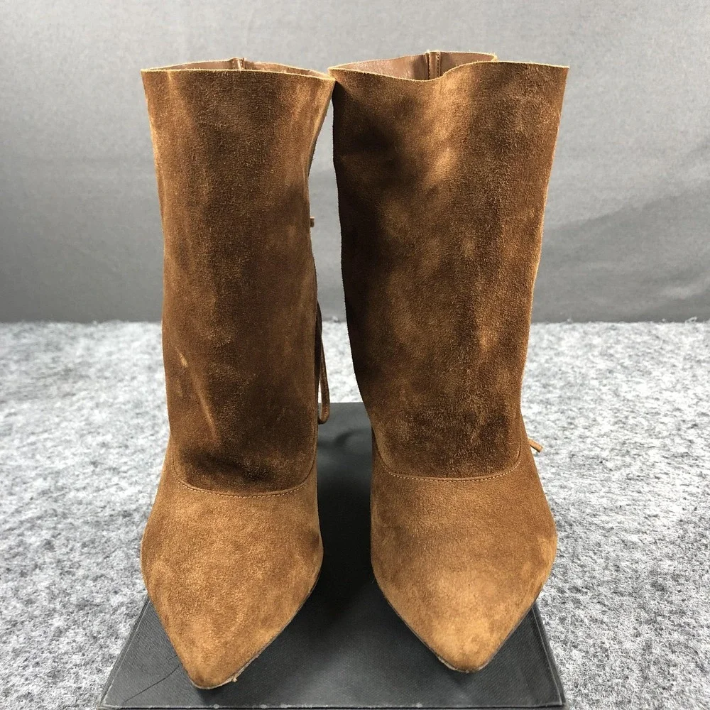 Marion Parke Toscana Boots Womens 7 Brown Suede Lace Up Stiletto Heel Designer